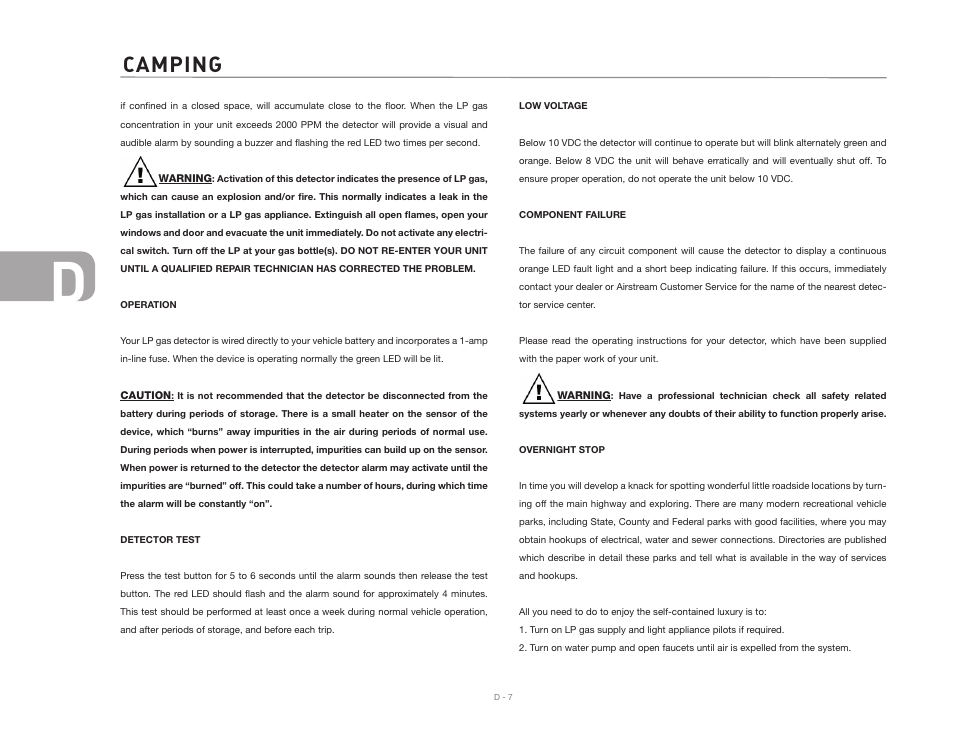 Camping | Airstream NTERSTATE User Manual | Page 44 / 99