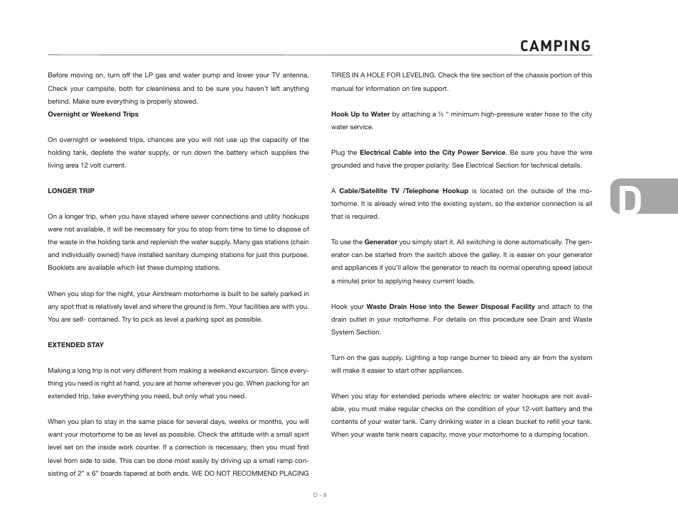 Camping | Airstream NTERSTATE User Manual | Page 45 / 99