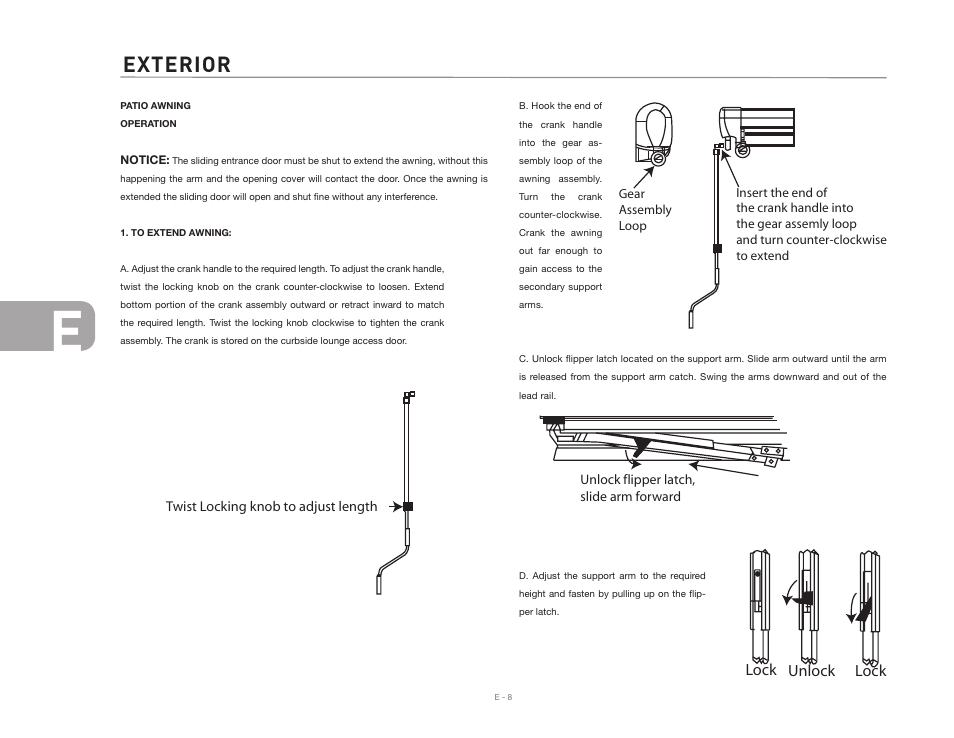 Exterior, Lock unlock lock | Airstream NTERSTATE User Manual | Page 56 / 99