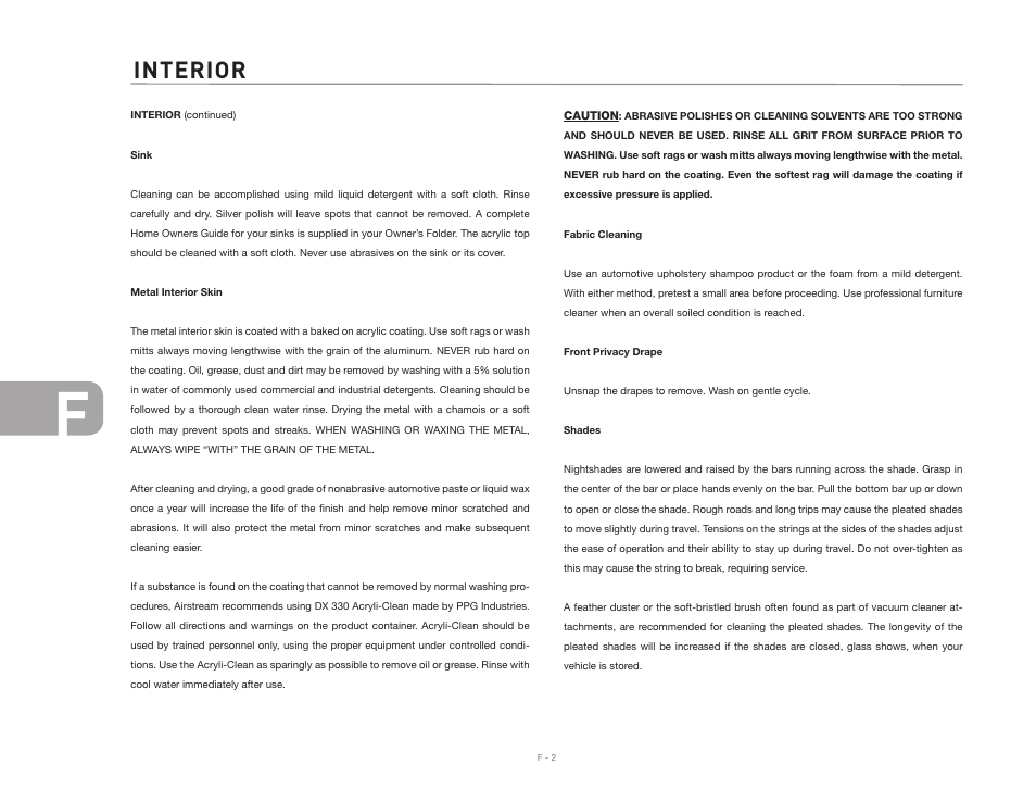 Interior | Airstream NTERSTATE User Manual | Page 60 / 99