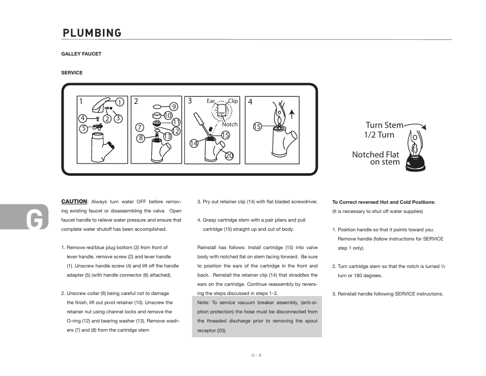 Plumbing, Turn stem 1/2 turn notched flat on stem | Airstream NTERSTATE User Manual | Page 68 / 99