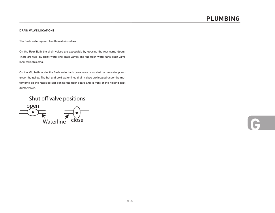 Plumbing, Waterline open close shut off valve positions | Airstream NTERSTATE User Manual | Page 69 / 99