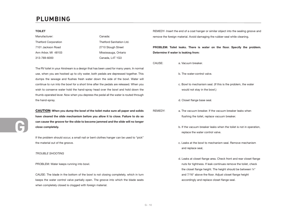 Plumbing | Airstream NTERSTATE User Manual | Page 70 / 99