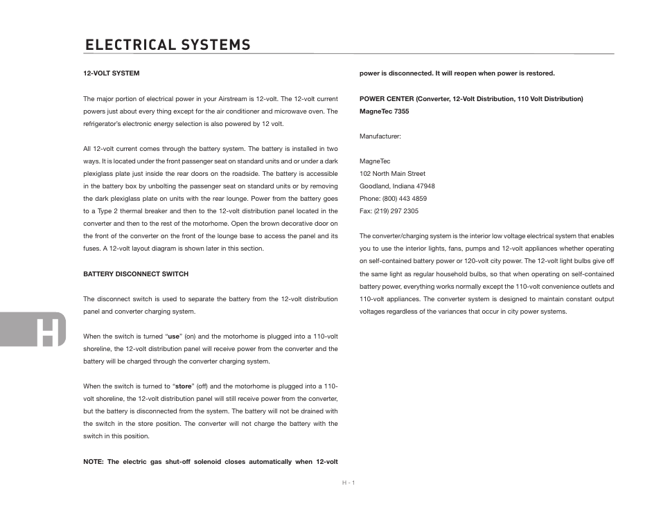 Electrical systems | Airstream NTERSTATE User Manual | Page 76 / 99