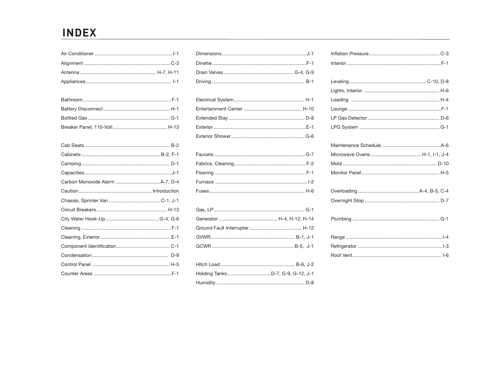 Index | Airstream NTERSTATE User Manual | Page 98 / 99
