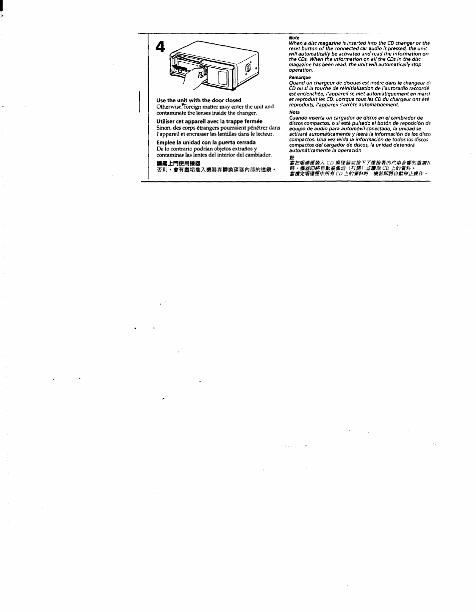 Use the unit with the door closed | Sony CDX-727 User Manual | Page 14 / 20