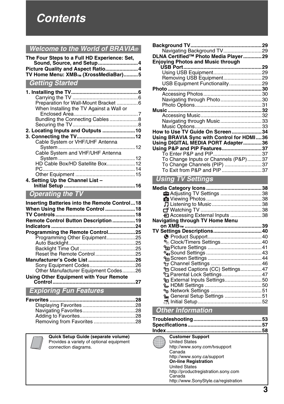 Sony KDL-52XBR7 User Manual | Page 3 / 60