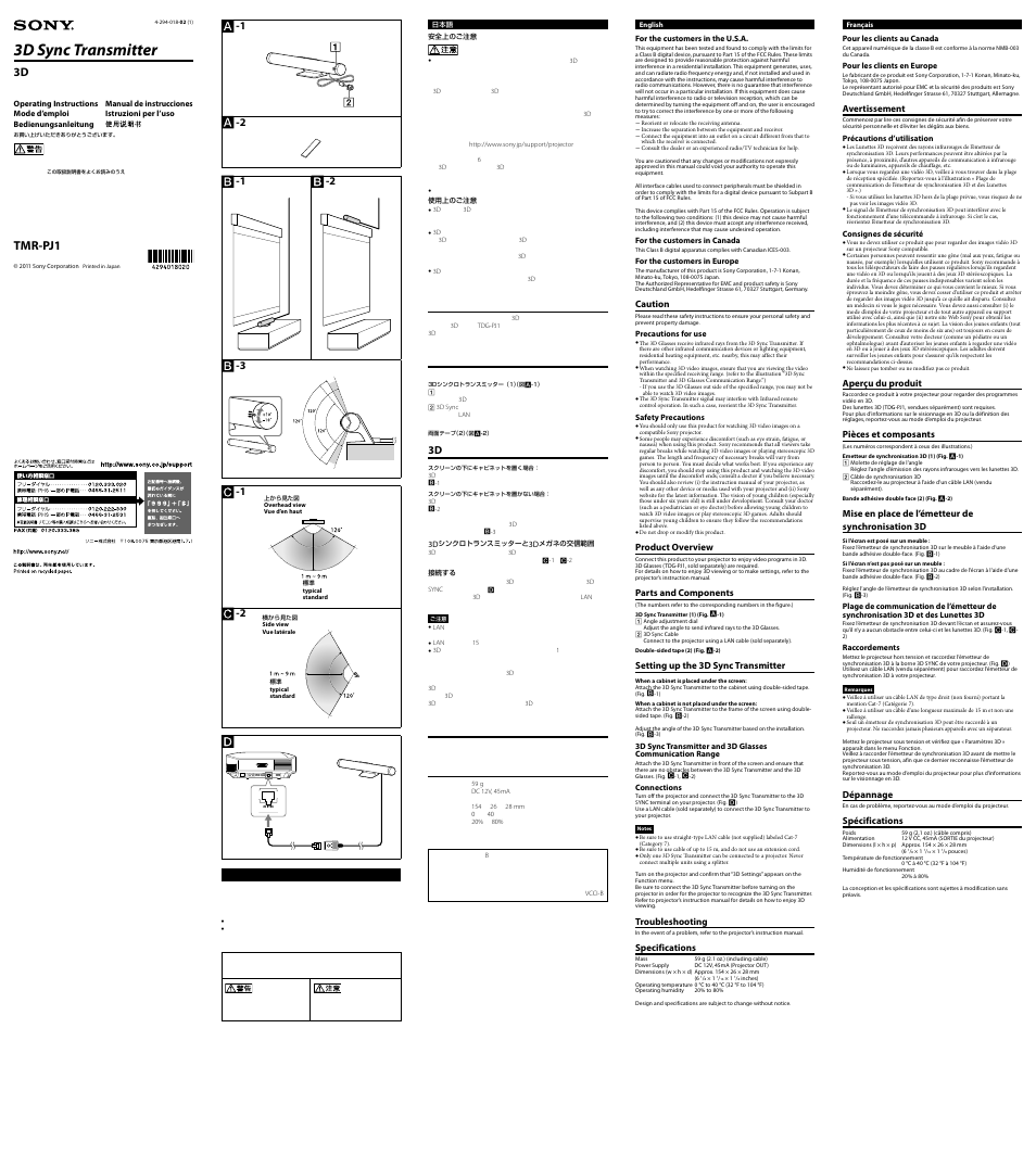 Sony TMR-PJ1 User Manual | 2 pages