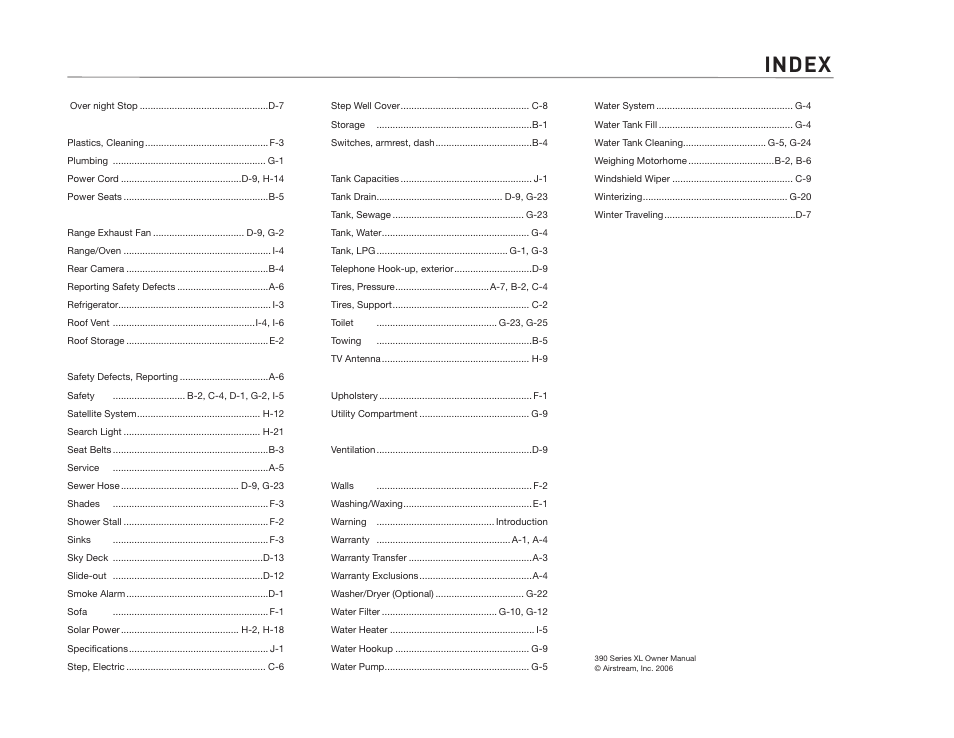 Index | Airstream 390 User Manual | Page 103 / 103