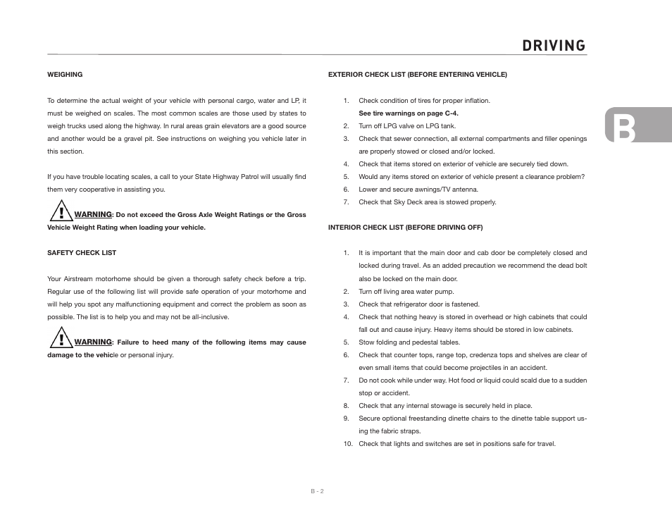 Driving | Airstream 390 User Manual | Page 13 / 103