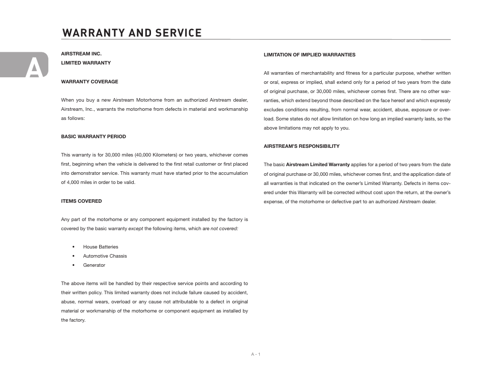 Warranty and service | Airstream 390 User Manual | Page 4 / 103