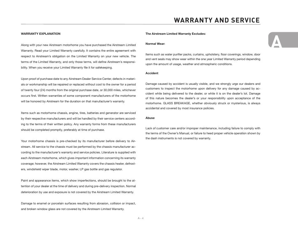 Warranty and service | Airstream 390 User Manual | Page 7 / 103