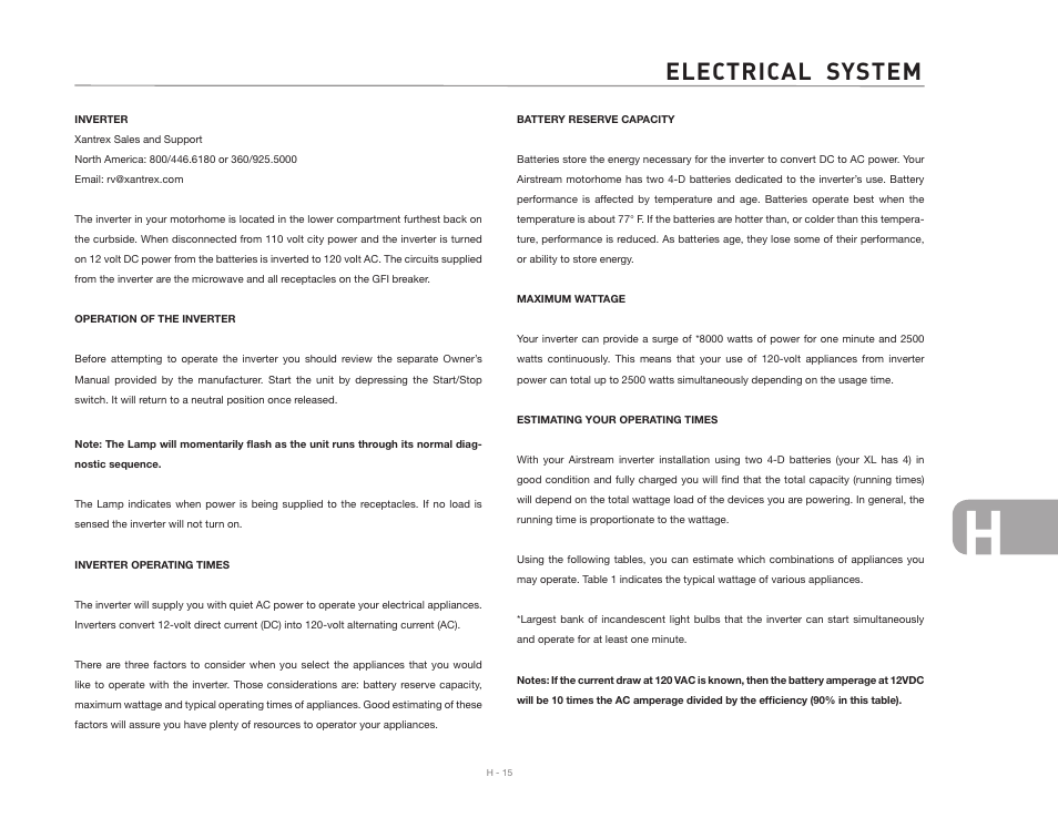 Electrical system | Airstream 390 User Manual | Page 87 / 103