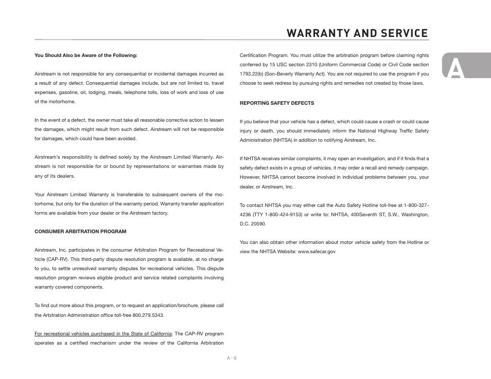 Warranty and service | Airstream 390 User Manual | Page 9 / 103