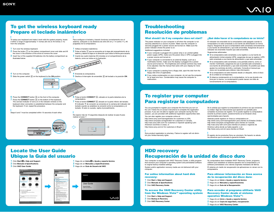 Troubleshooting resolución de problemas, Locate the user guide ubique la guía del usuario | Sony VGX-TP1 User Manual | Page 2 / 2