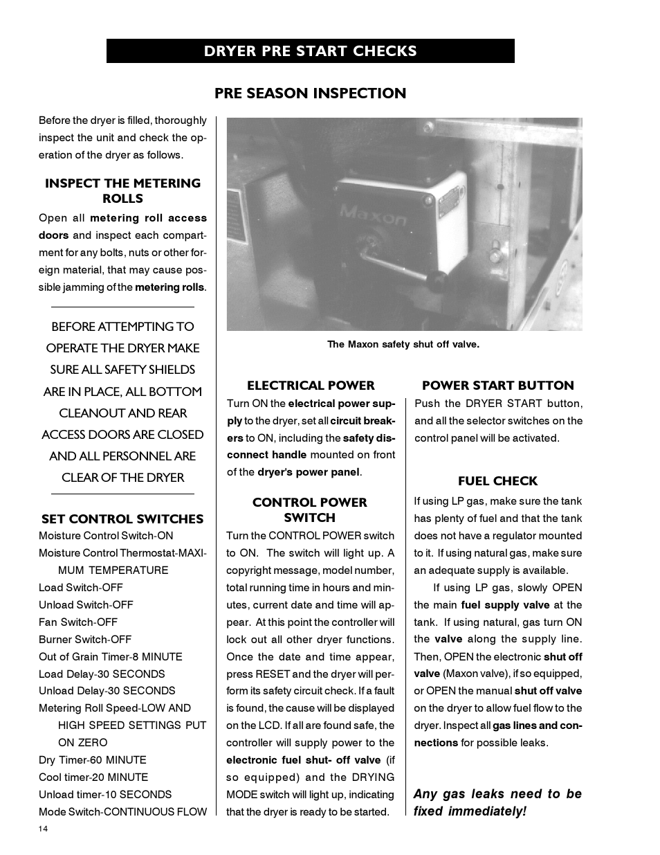 Dryer pre start checks pre season inspection | Airstream 1100 SERIES SINGLE FAN PNEG-339 User Manual | Page 14 / 54