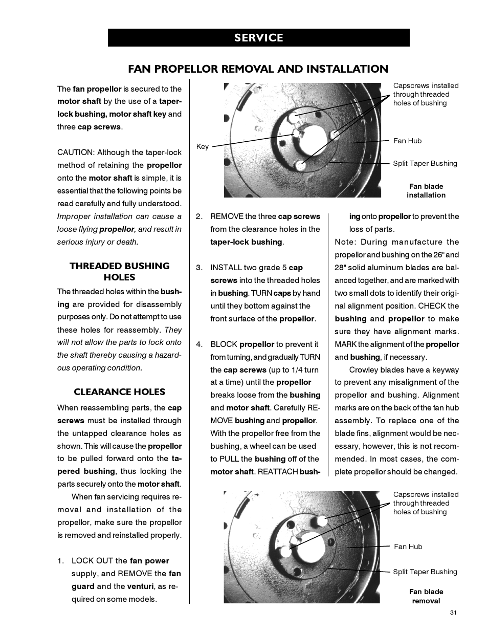 Service fan propellor removal and installation | Airstream 1100 SERIES SINGLE FAN PNEG-339 User Manual | Page 31 / 54