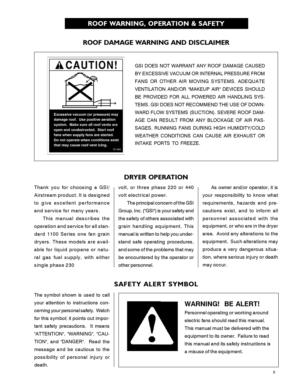 Safety alert symbol, Dryer operation | Airstream 1100 SERIES SINGLE FAN PNEG-339 User Manual | Page 5 / 54