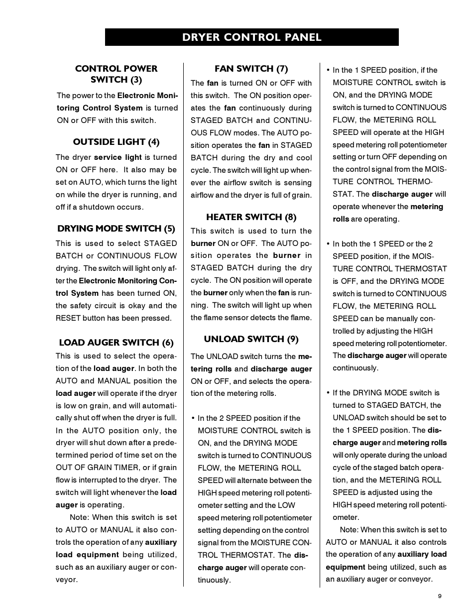 Dryer control panel | Airstream 1100 SERIES SINGLE FAN PNEG-339 User Manual | Page 9 / 54