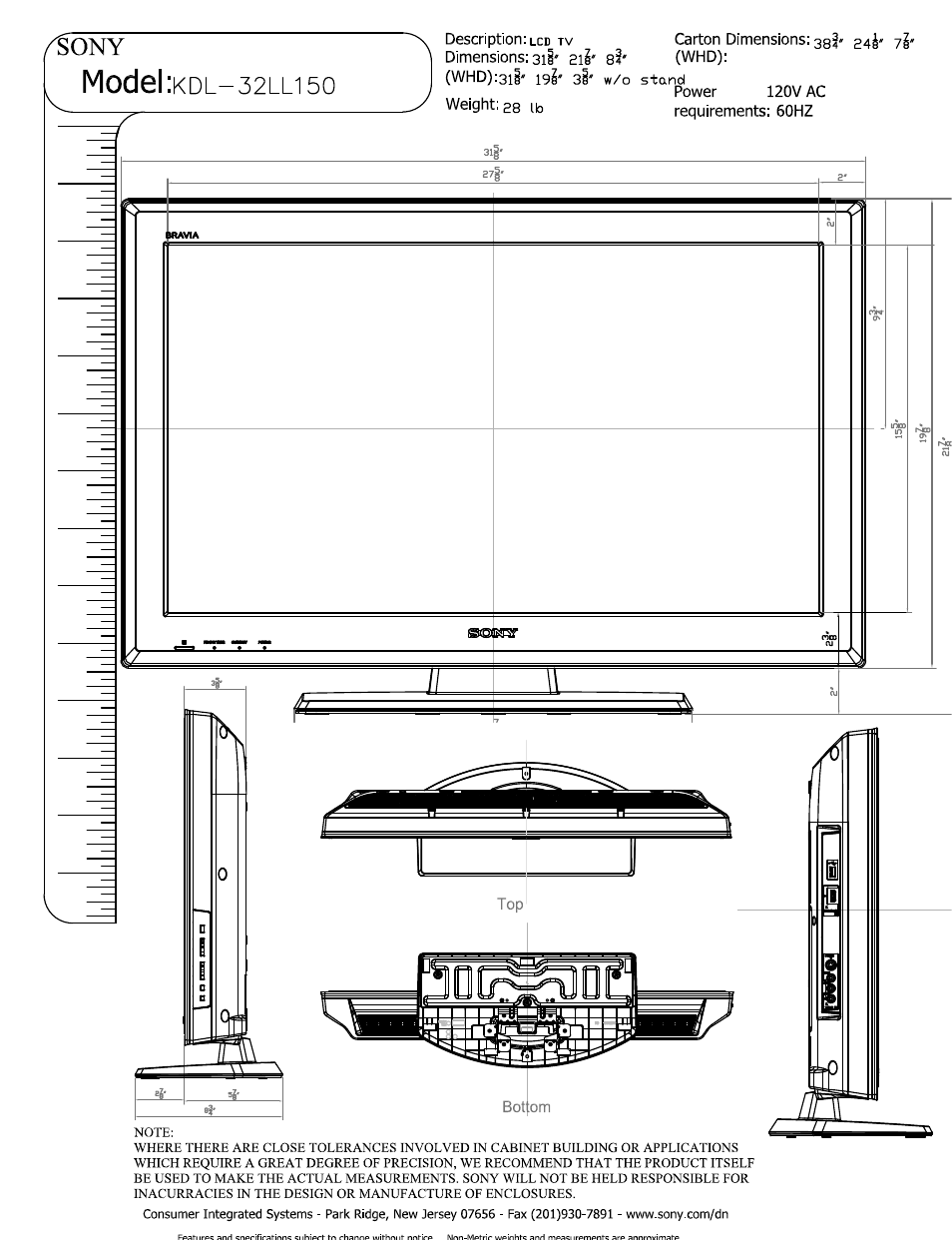 Sony KDL-32LL150 User Manual | 2 pages