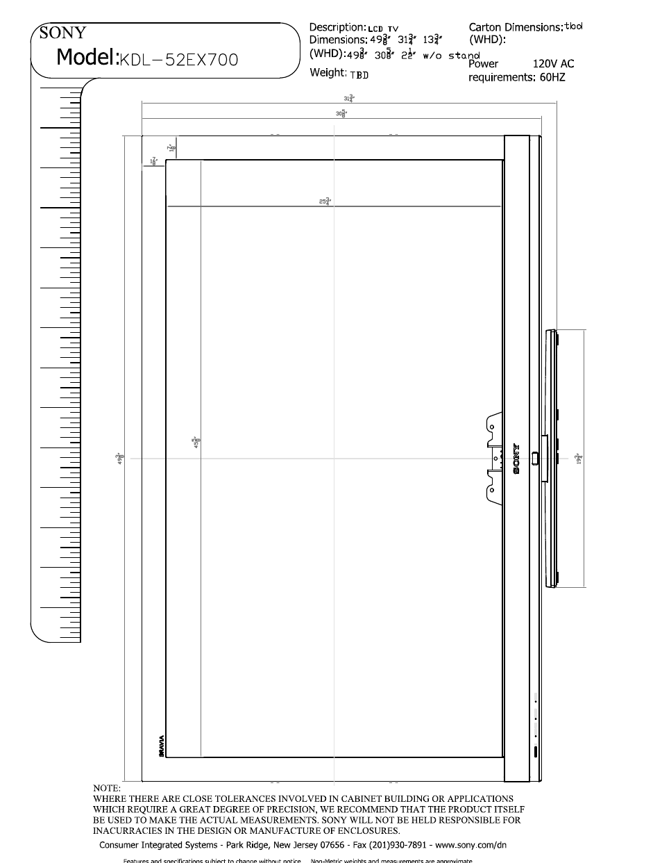 Sony KDL-52EX700 User Manual | 6 pages