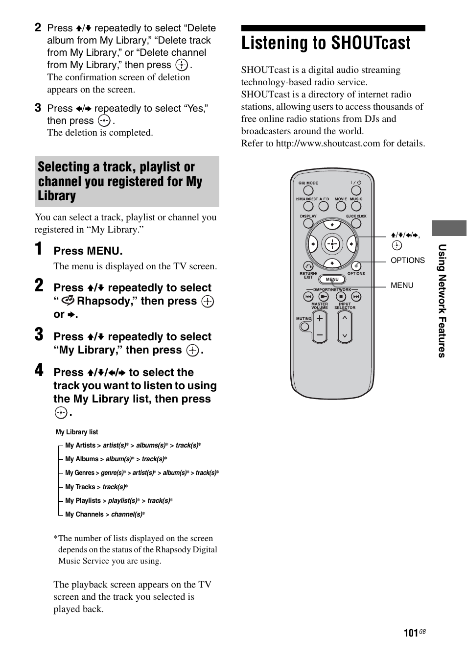 Listening to shoutcast | Sony STR-DA5500ES User Manual | Page 101 / 198