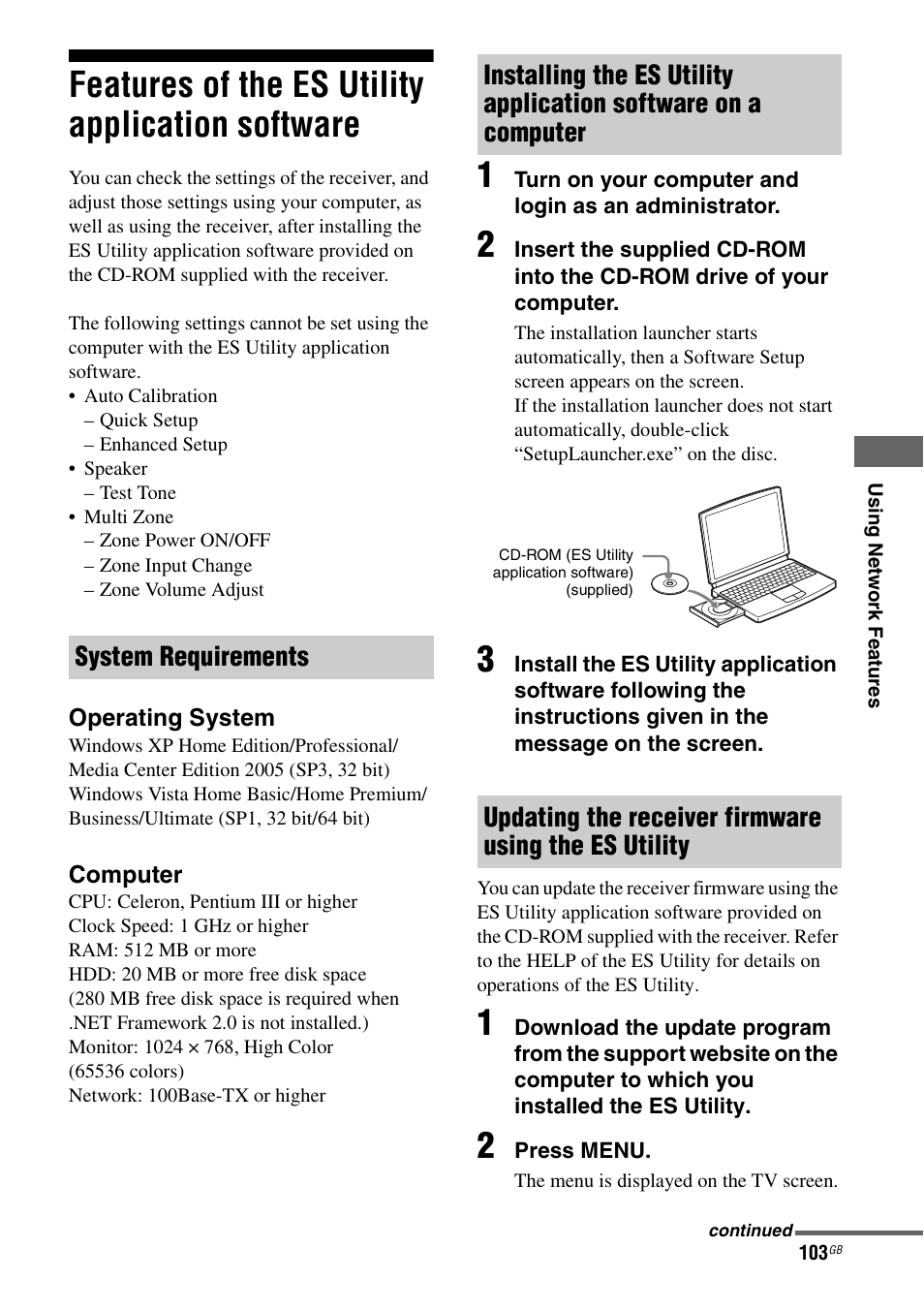 Features of the es utility application software, Features of the es utility application, Software | Sony STR-DA5500ES User Manual | Page 103 / 198
