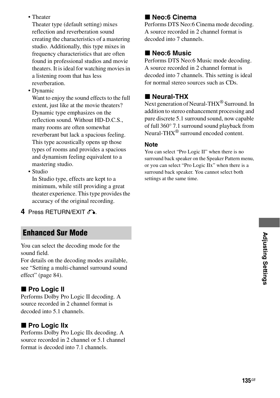 Enhanced sur mode | Sony STR-DA5500ES User Manual | Page 135 / 198