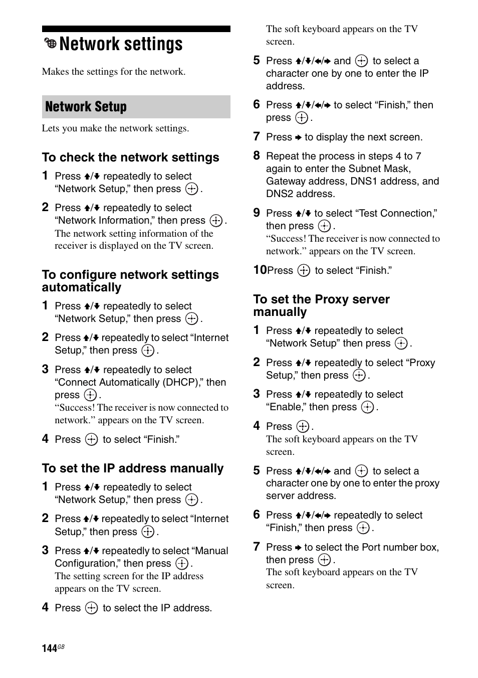 Network settings, Network setup | Sony STR-DA5500ES User Manual | Page 144 / 198