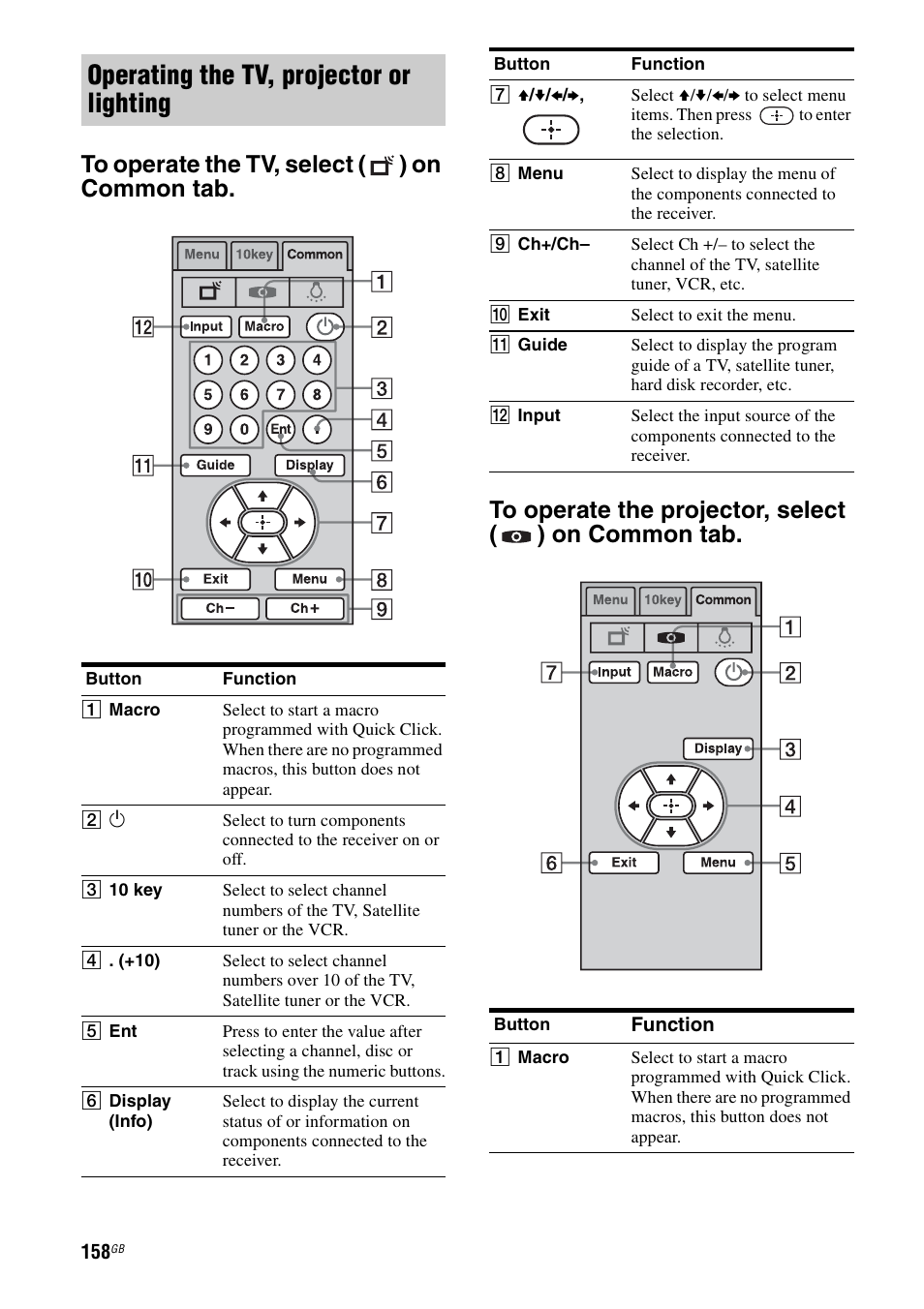 Operating the tv, projector or lighting | Sony STR-DA5500ES User Manual | Page 158 / 198