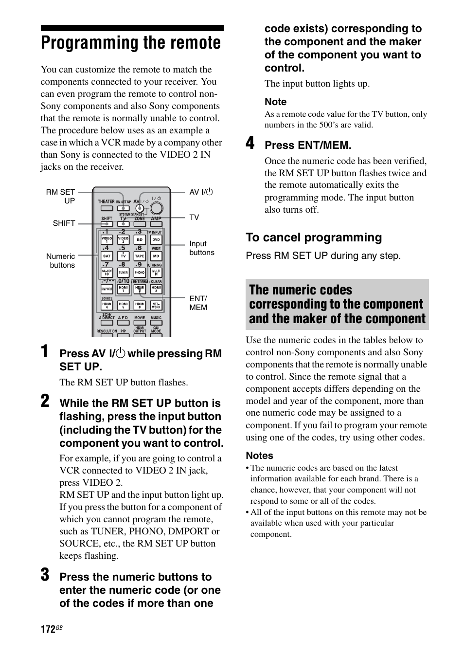 Programming the remote | Sony STR-DA5500ES User Manual | Page 172 / 198