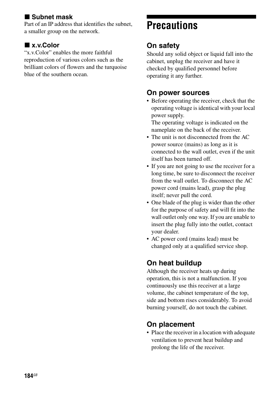 Precautions | Sony STR-DA5500ES User Manual | Page 184 / 198