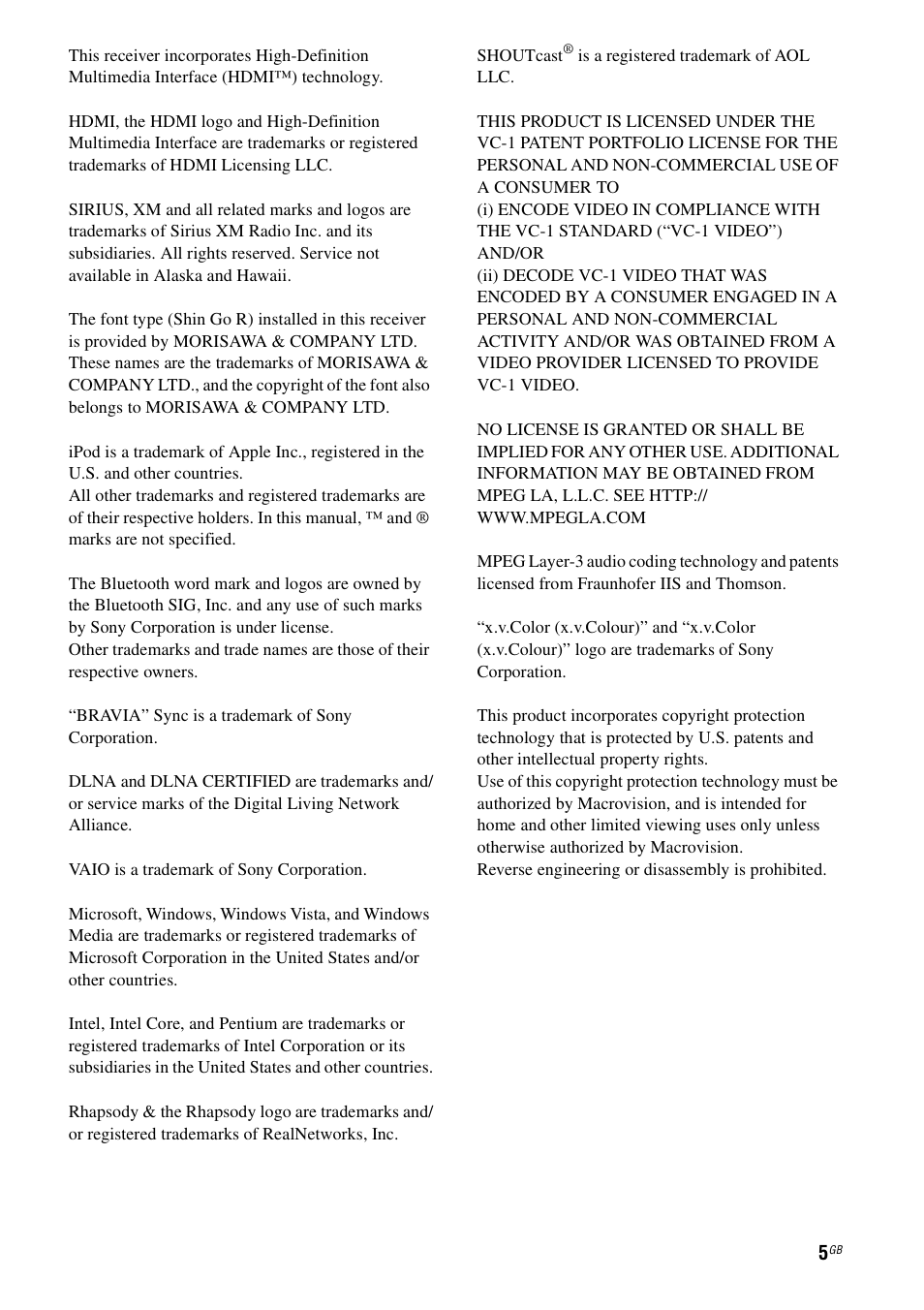 Sony STR-DA5500ES User Manual | Page 5 / 198