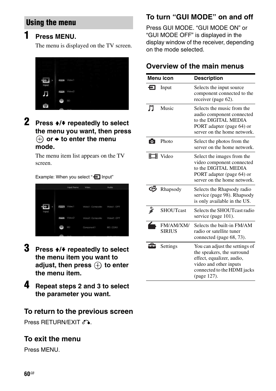 Using the menu | Sony STR-DA5500ES User Manual | Page 60 / 198