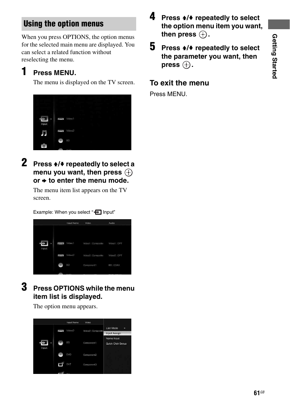 Using the option menus | Sony STR-DA5500ES User Manual | Page 61 / 198