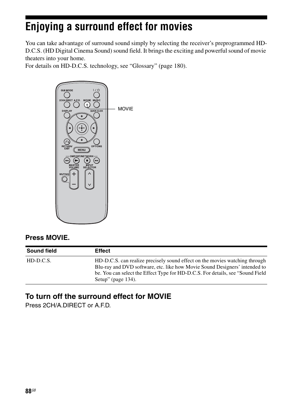 Enjoying a surround effect for movies | Sony STR-DA5500ES User Manual | Page 88 / 198
