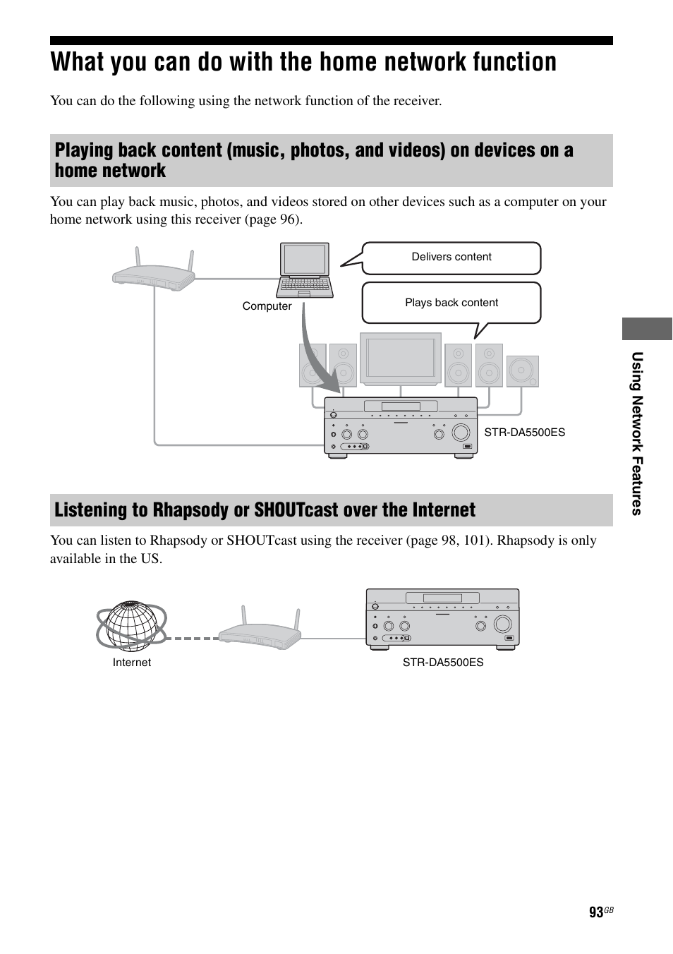 What you can do with the home network function, What you can do with the home network, Function | Sony STR-DA5500ES User Manual | Page 93 / 198