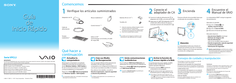 Sony VPCL222FX User Manual | 2 pages