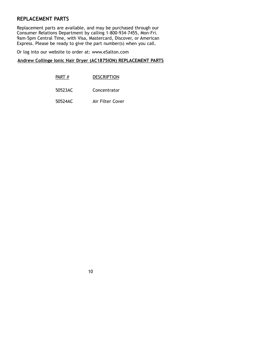 Salton, Inc AC1875ION User Manual | Page 11 / 12