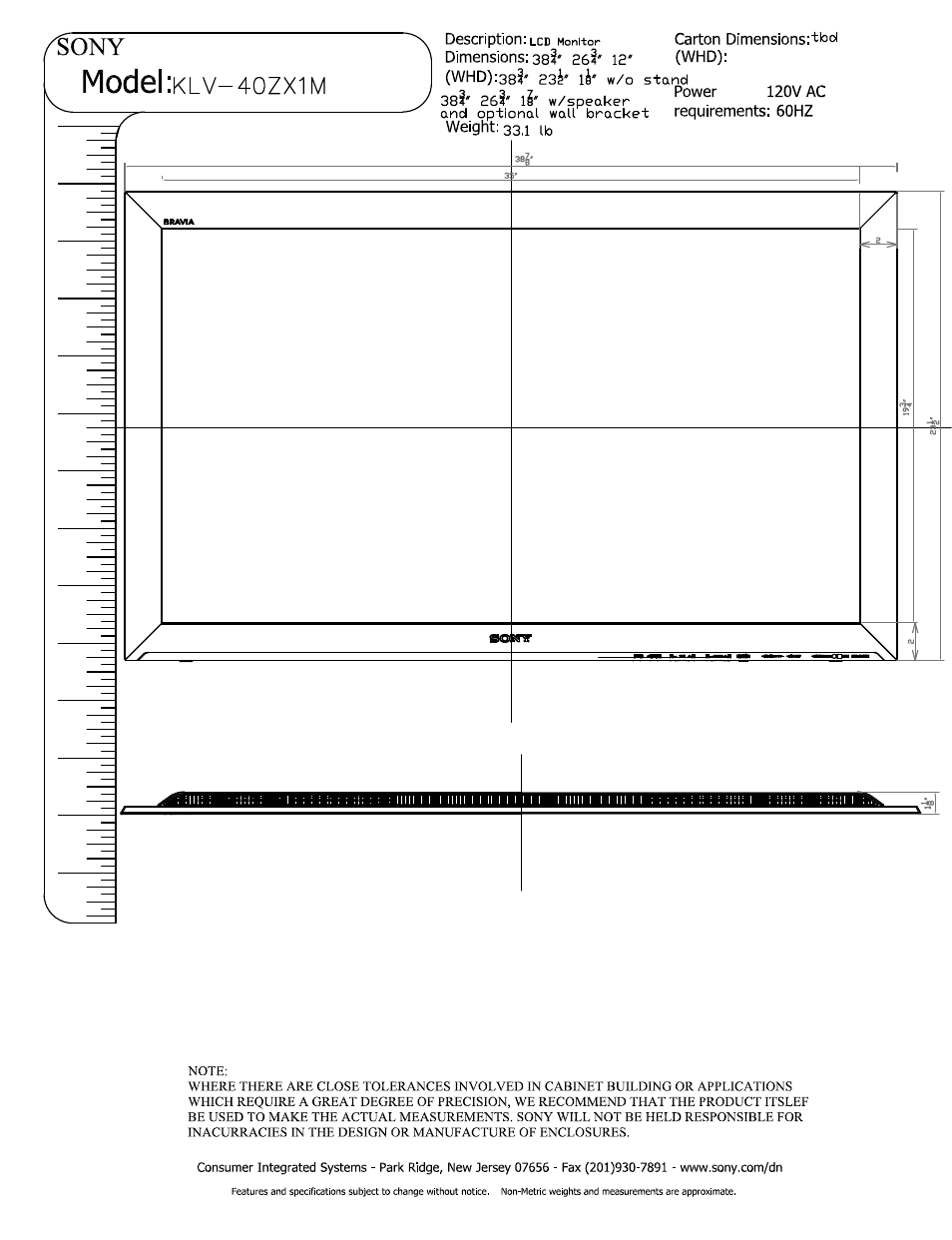 Sony KLV-40ZX1M User Manual | 5 pages