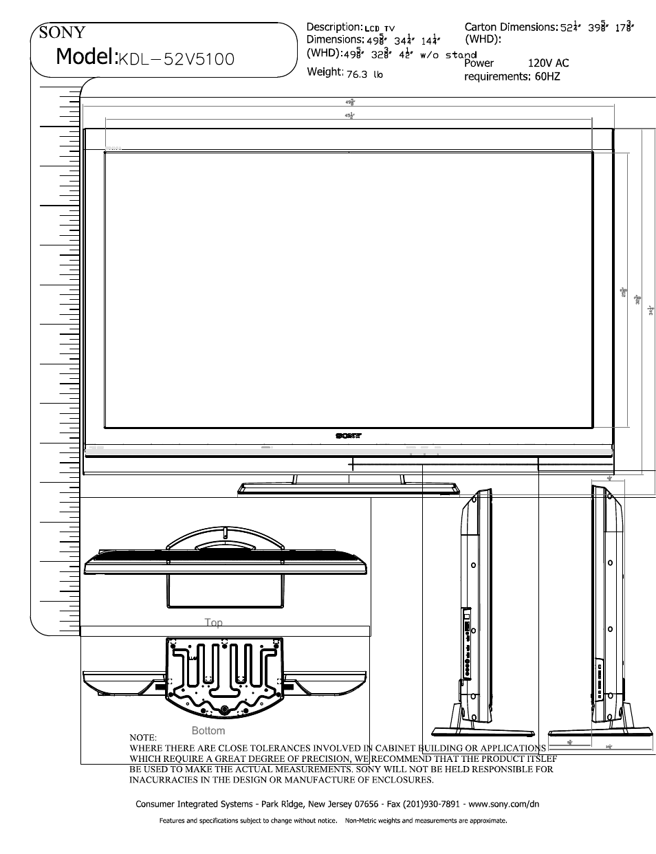 Sony KDL-52V5100 User Manual | 2 pages