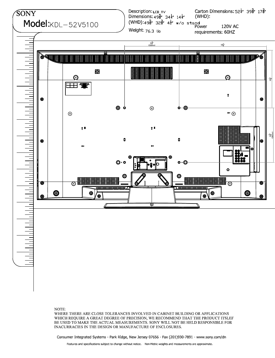 Model:kdl-52v51 00 i (whd):49|-sal-4l, Model | Sony KDL-52V5100 User Manual | Page 2 / 2