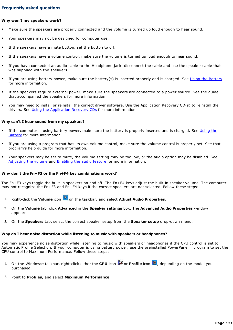 Frequently asked questions | Sony PCG-GRZ630 User Manual | Page 121 / 164