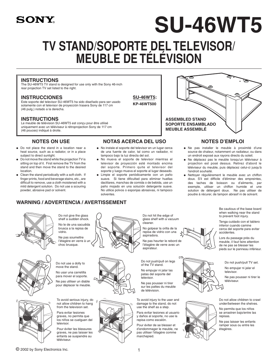 Sony KP 46WT500 User Manual | 12 pages