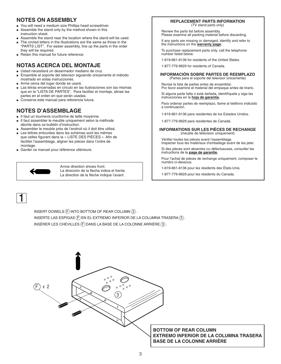 Notas acerca del montaje, F x 2 3 | Sony KP 46WT500 User Manual | Page 3 / 12