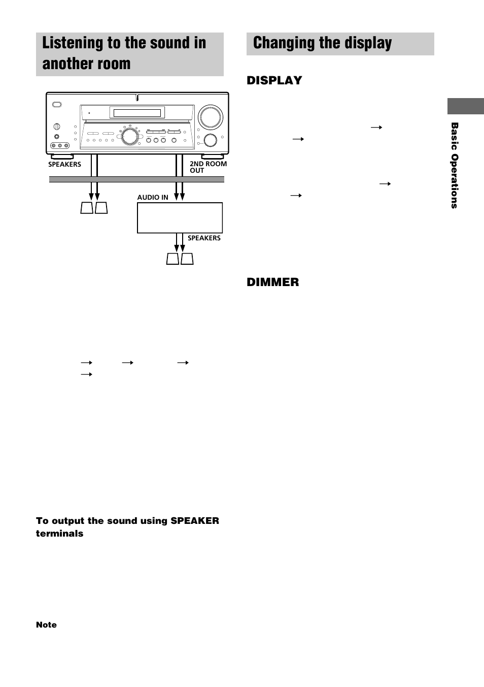 Listening to the sound in another room, Changing the display, Display | Dimmer | Sony STR-DE1075 User Manual | Page 25 / 56