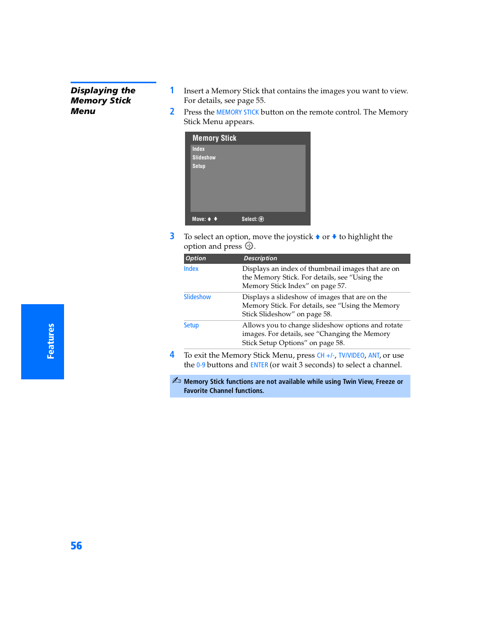 Displaying the memory stick menu | Sony KV-32HV600 User Manual | Page 57 / 89