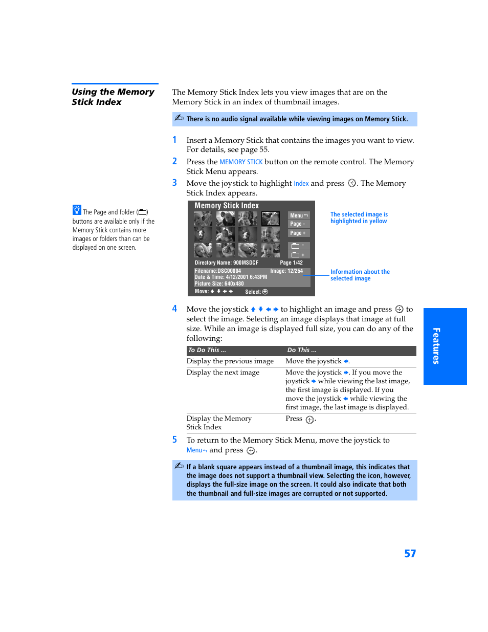 Using the memory stick index | Sony KV-32HV600 User Manual | Page 58 / 89