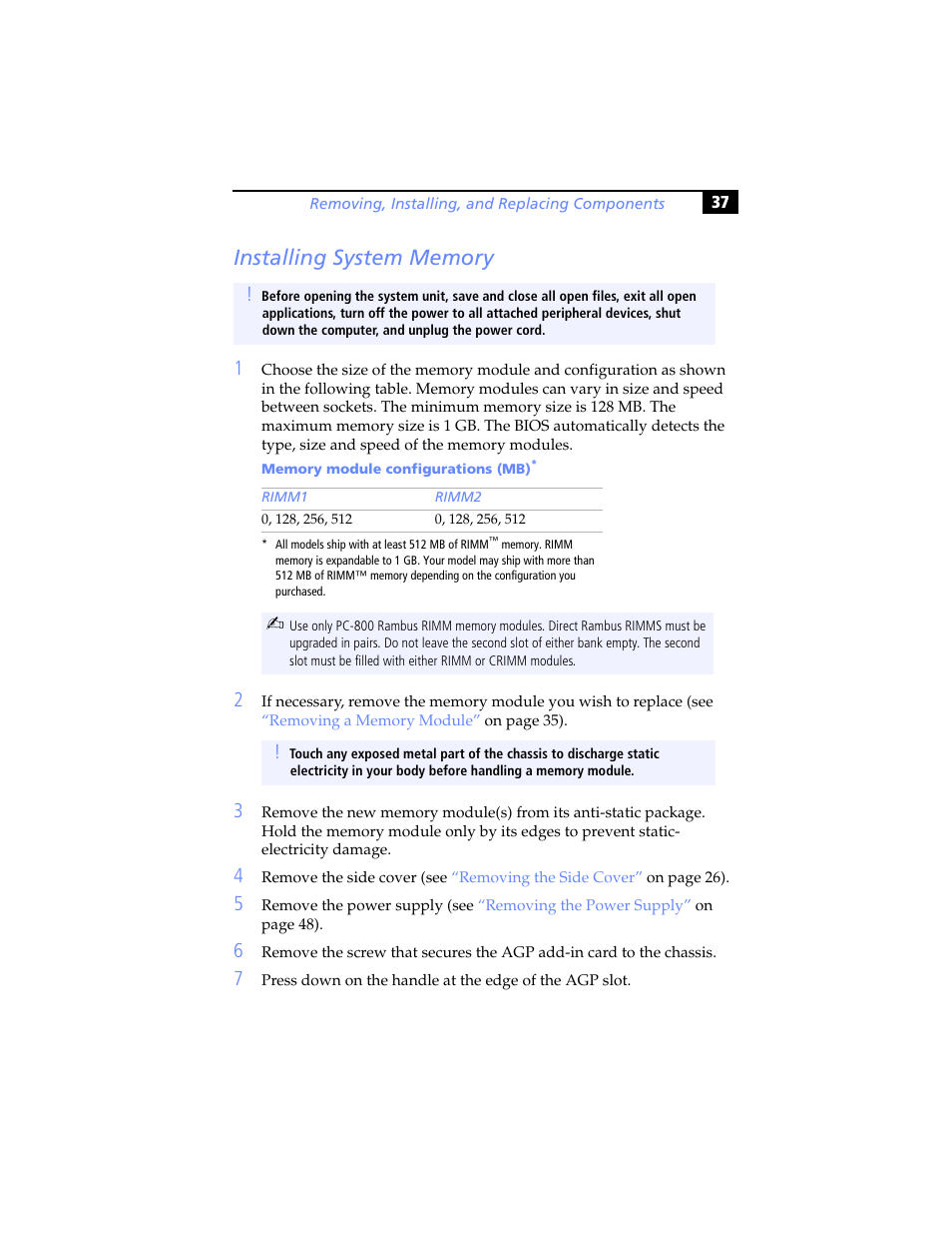 Installing system memory | Sony PCV-RX690G User Manual | Page 49 / 98