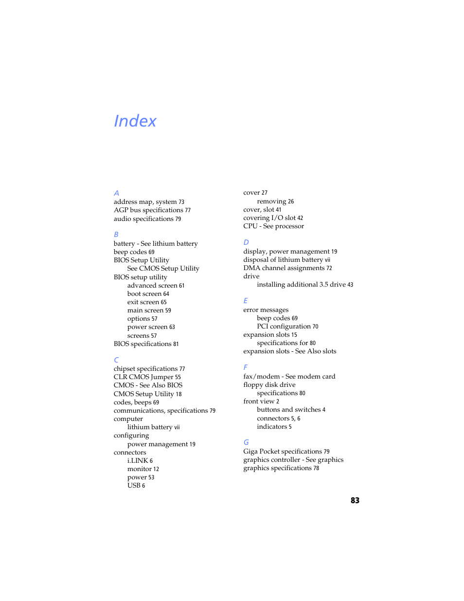 Index | Sony PCV-RX690G User Manual | Page 95 / 98